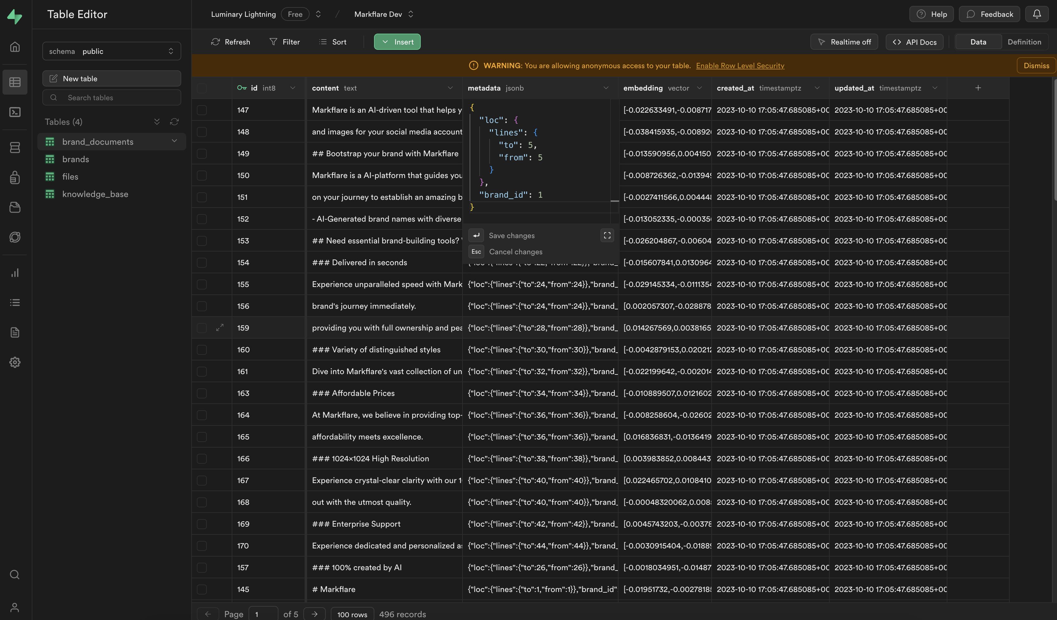 Supabase Table Editor