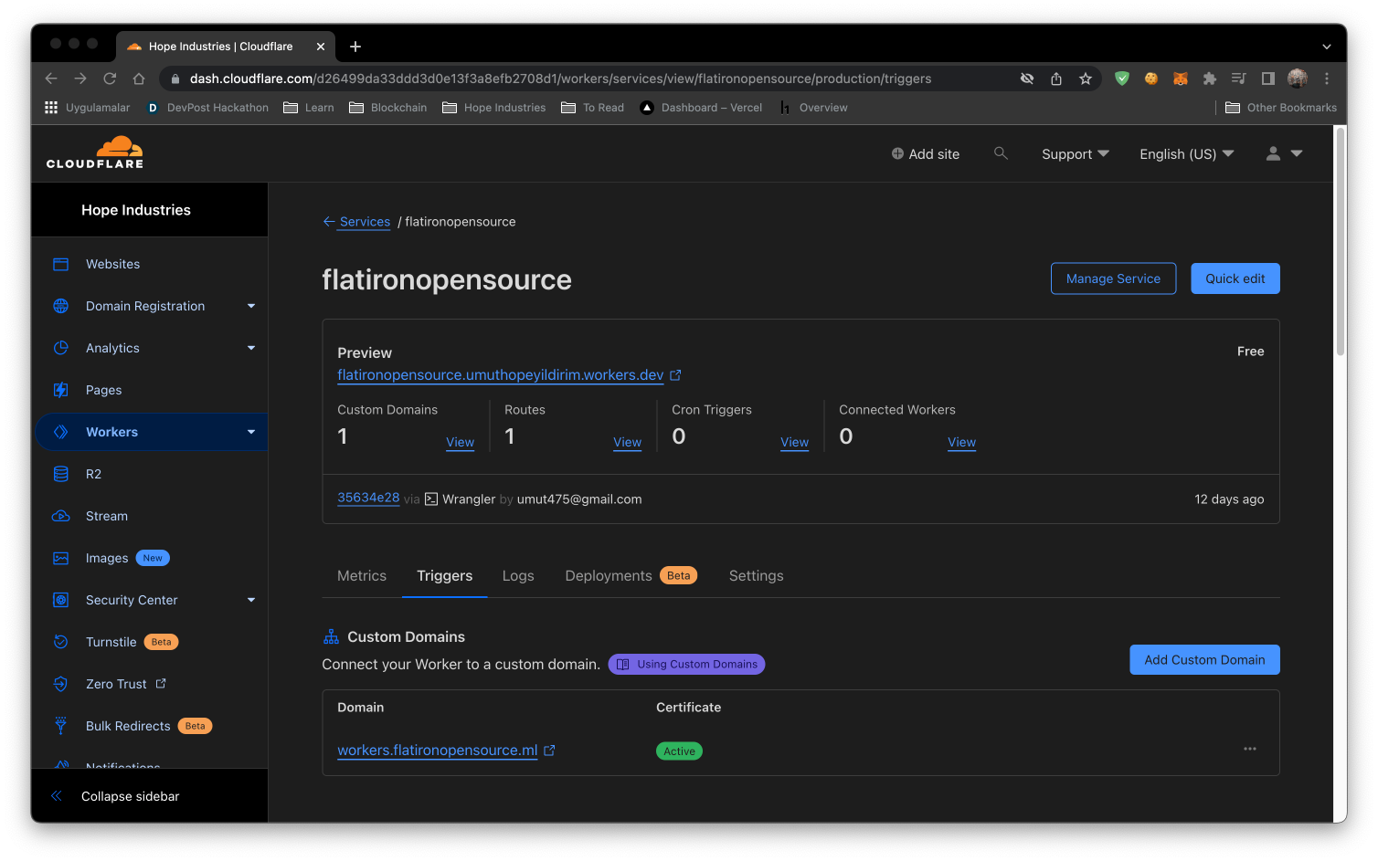 Cloudflare Workers Domain