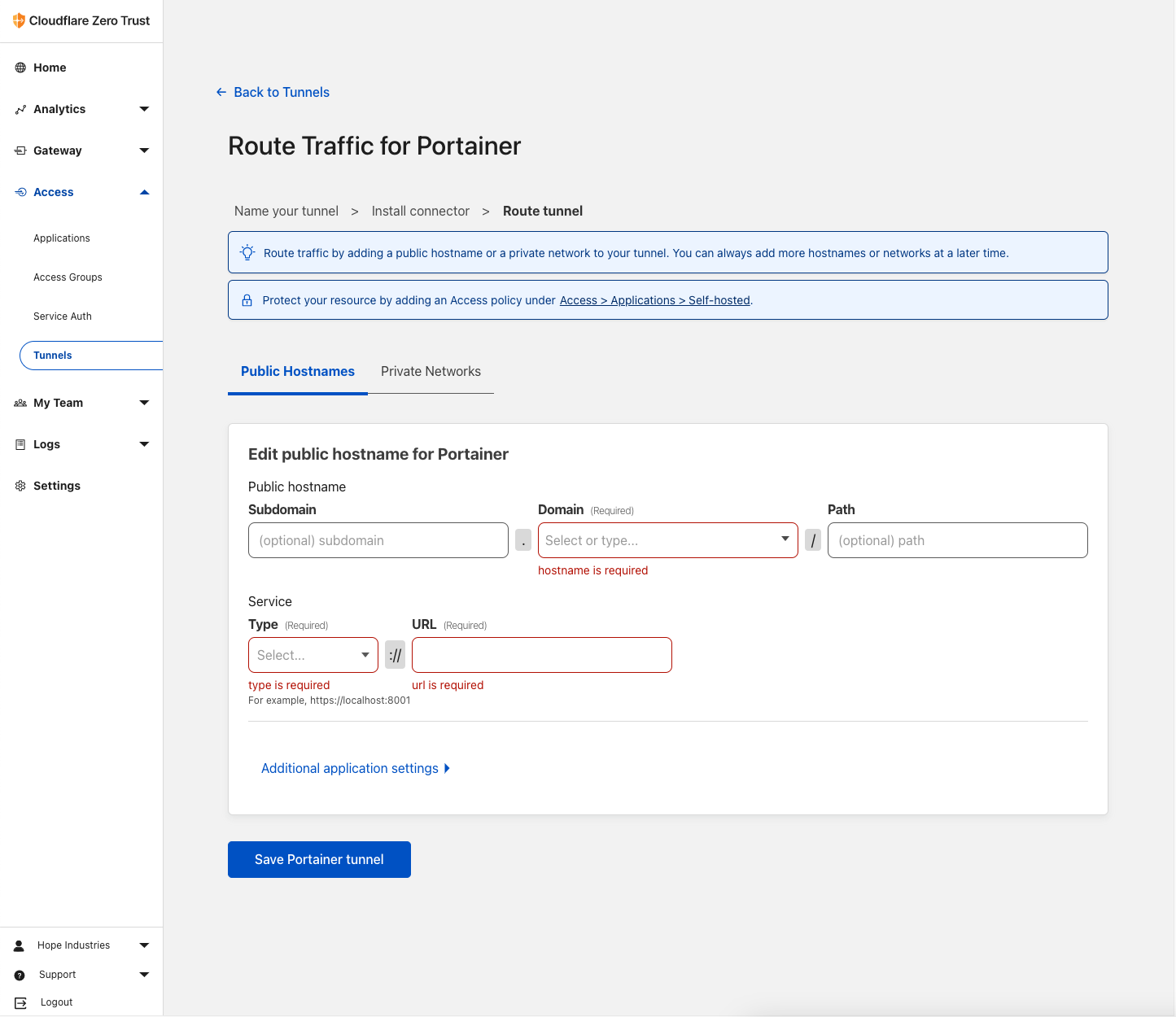 Cloudflare Zero Trust Tunnel Route Setup