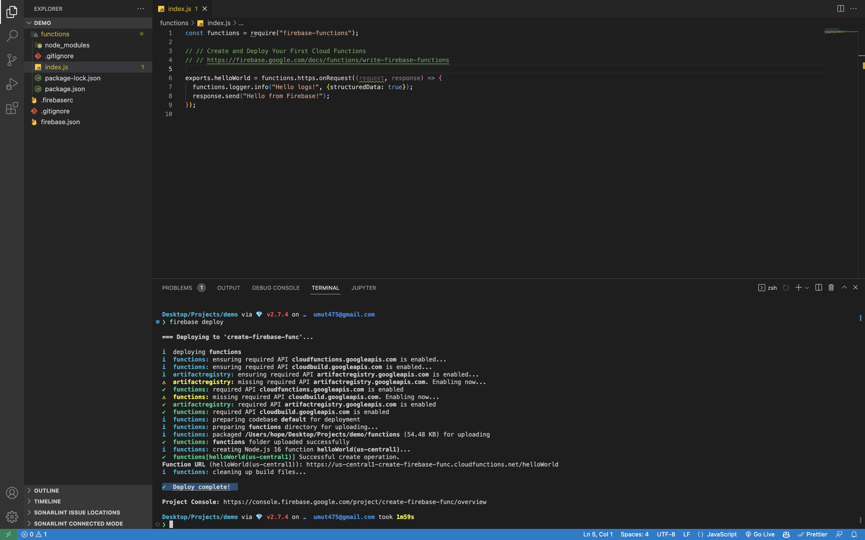 Firebase Functions Deploy Complete