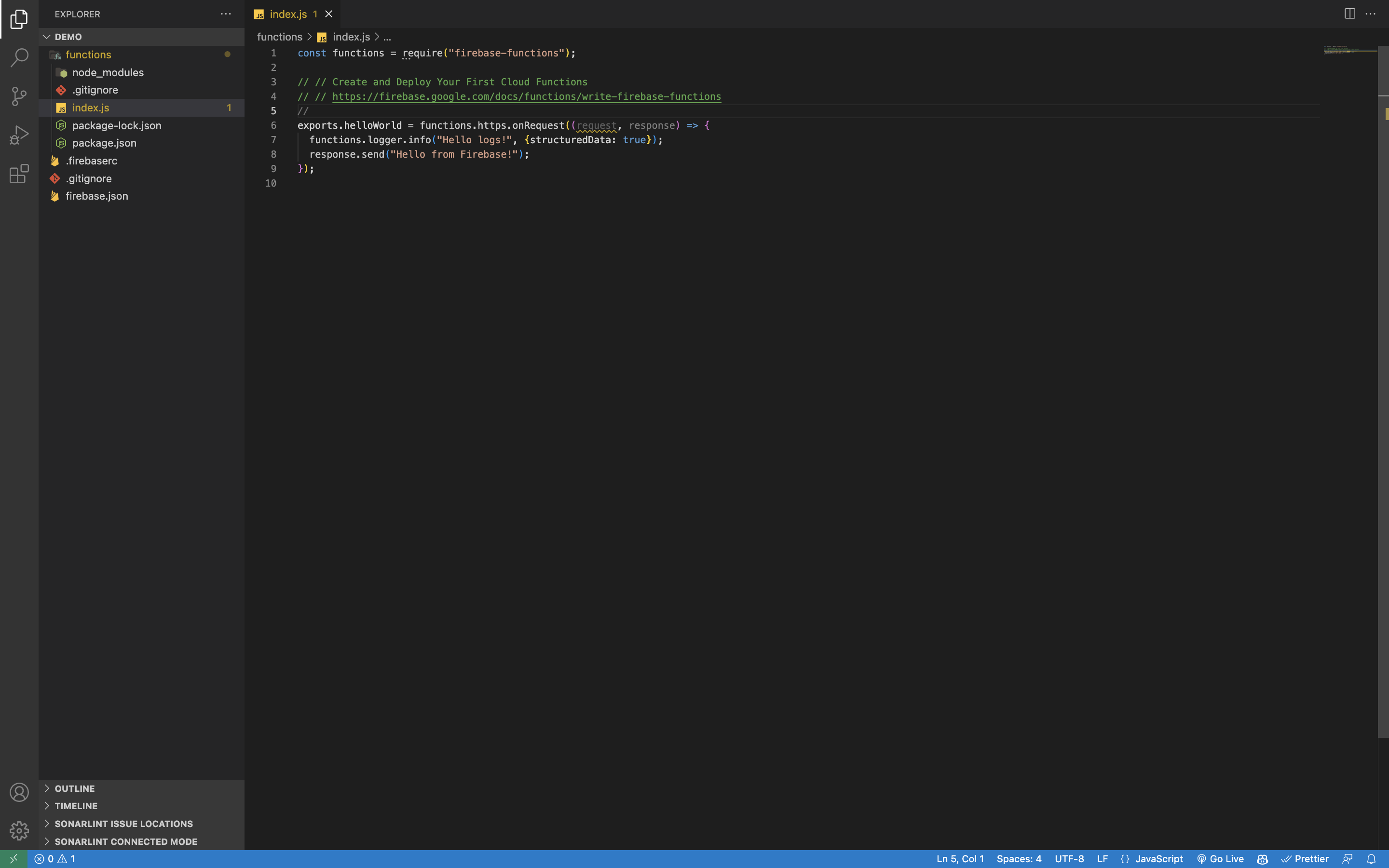 Firebase Functions Index Uncommented