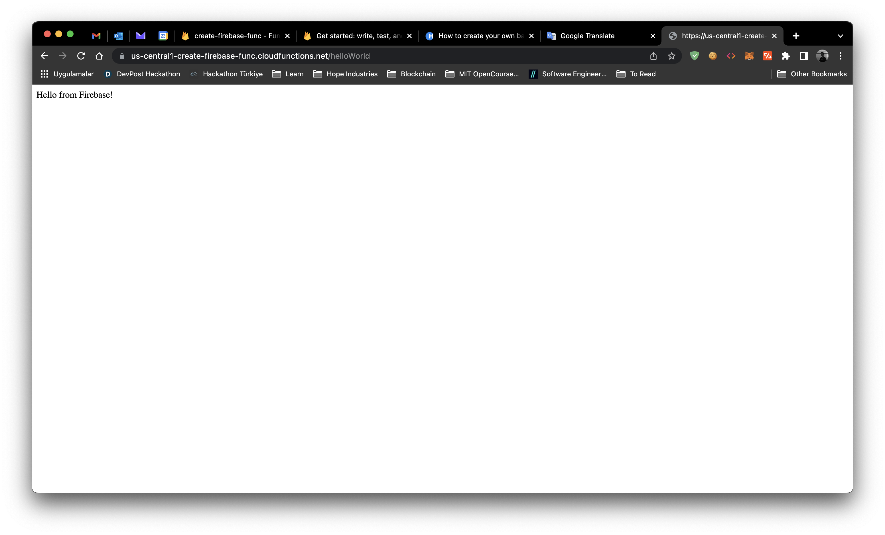 Firebase Function Deployed Web