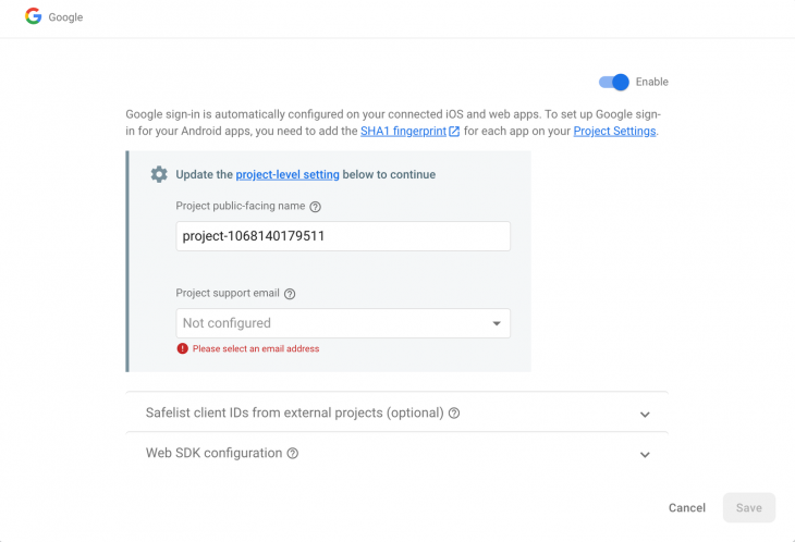 Google Options Firebase