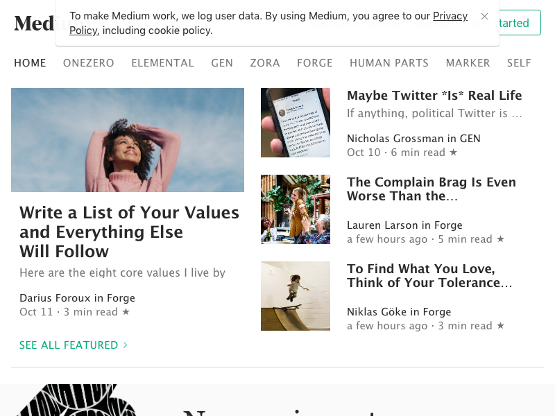 Screenshot of Medium